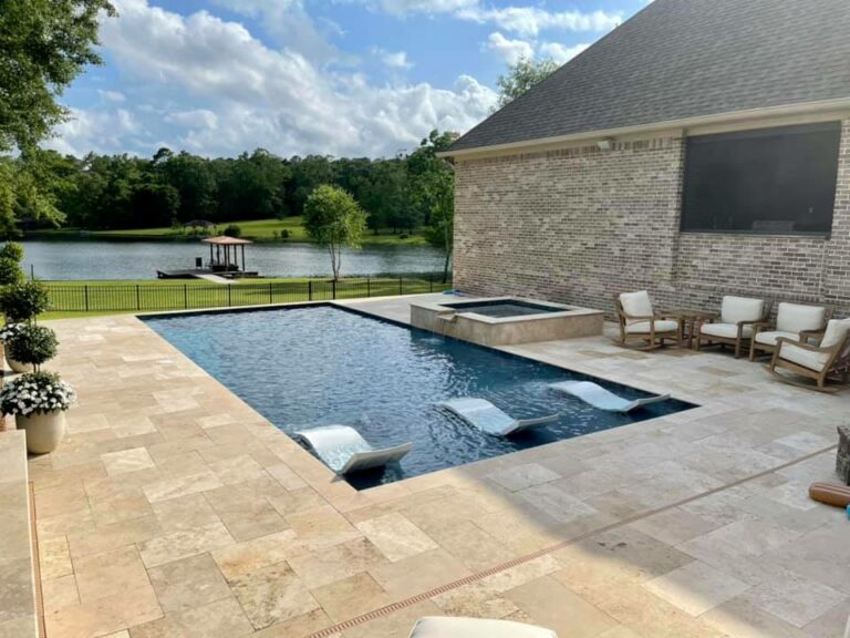 Rectangular Pool & Spa with Sitting Area Gulf Caost