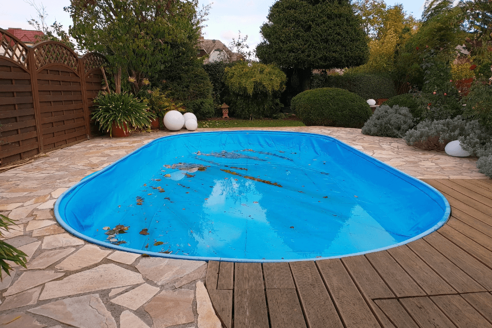 Pool with cover on during winter to protect it from getting dirty and breaking